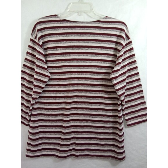 Christopher & Banks Womens Medium 3/4 Sleeve Striped Pullover Burgundy Blouse - Picture 9 of 9